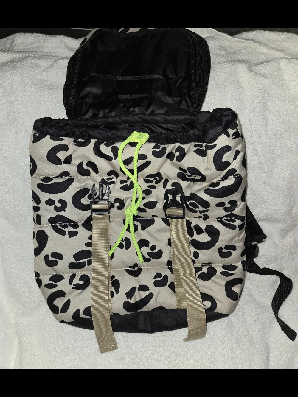 Black & Cream Leopard-Print Backpack - Unbranded